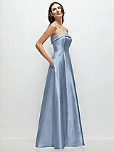 Rear View Thumbnail - Cloudy Strapless Bias Cuff Bodice Satin Gown with Pockets