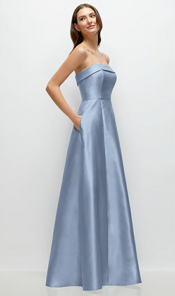 Back View - Cloudy Strapless Bias Cuff Bodice Satin Gown with Pockets