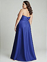 Alt View 2 Thumbnail - Cobalt Blue Strapless Bias Cuff Bodice Satin Gown with Pockets