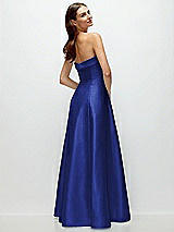 Side View Thumbnail - Cobalt Blue Strapless Bias Cuff Bodice Satin Gown with Pockets