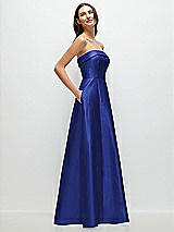 Rear View Thumbnail - Cobalt Blue Strapless Bias Cuff Bodice Satin Gown with Pockets