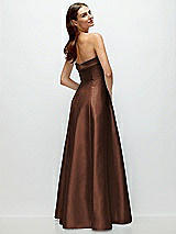 Side View Thumbnail - Cognac Strapless Bias Cuff Bodice Satin Gown with Pockets