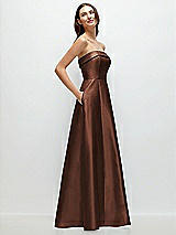 Rear View Thumbnail - Cognac Strapless Bias Cuff Bodice Satin Gown with Pockets