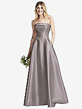 Alt View 6 Thumbnail - Cashmere Gray Strapless Bias Cuff Bodice Satin Gown with Pockets