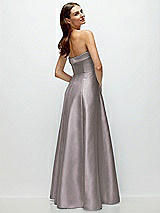 Side View Thumbnail - Cashmere Gray Strapless Bias Cuff Bodice Satin Gown with Pockets