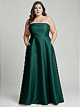 Alt View 1 Thumbnail - Evergreen Strapless Bias Cuff Bodice Satin Gown with Pockets