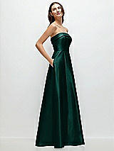 Rear View Thumbnail - Evergreen Strapless Bias Cuff Bodice Satin Gown with Pockets