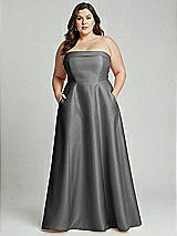 Alt View 1 Thumbnail - Gunmetal Strapless Bias Cuff Bodice Satin Gown with Pockets