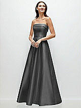 Front View Thumbnail - Gunmetal Strapless Bias Cuff Bodice Satin Gown with Pockets