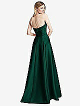 Alt View 4 Thumbnail - Hunter Green Strapless Bias Cuff Bodice Satin Gown with Pockets