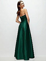 Side View Thumbnail - Hunter Green Strapless Bias Cuff Bodice Satin Gown with Pockets