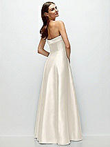 Side View Thumbnail - Ivory Strapless Bias Cuff Bodice Satin Gown with Pockets