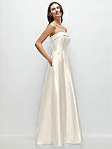 Rear View Thumbnail - Ivory Strapless Bias Cuff Bodice Satin Gown with Pockets