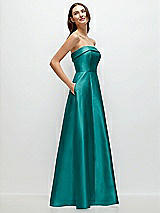 Rear View Thumbnail - Jade Strapless Bias Cuff Bodice Satin Gown with Pockets