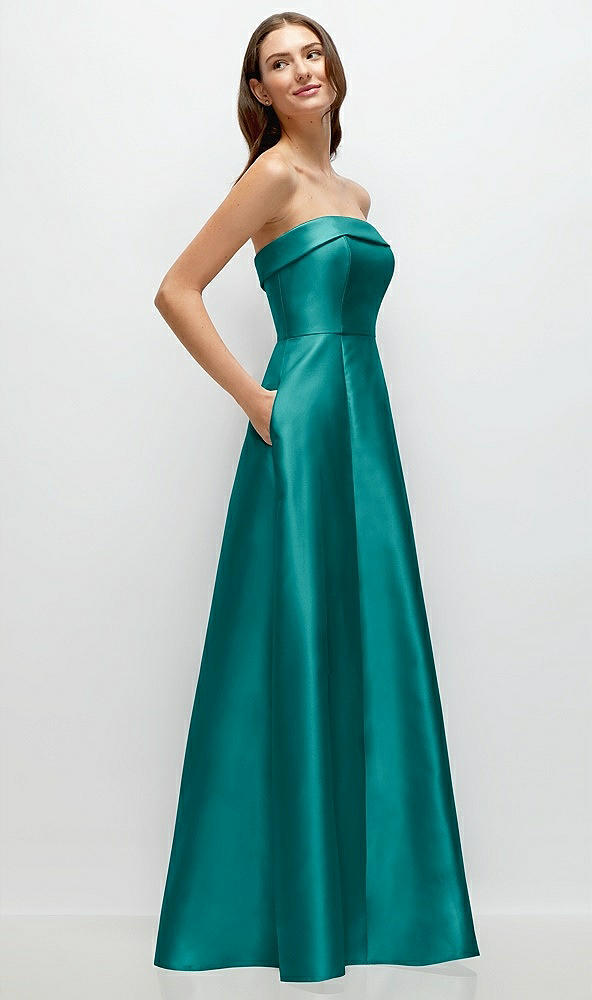 Back View - Jade Strapless Bias Cuff Bodice Satin Gown with Pockets