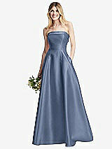 Alt View 6 Thumbnail - Larkspur Blue Strapless Bias Cuff Bodice Satin Gown with Pockets