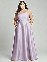 Alt View 1 Thumbnail - Lilac Haze Strapless Bias Cuff Bodice Satin Gown with Pockets