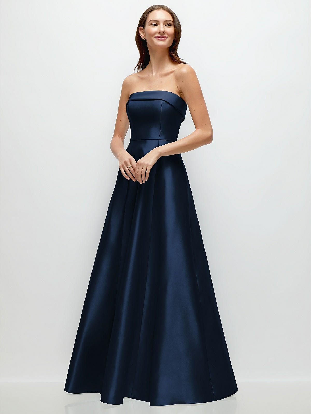 Alfred Sung NWT Women's Size 12 Midnight Blue Satin cheapest Portrait Collar Trumpet Gown