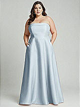 Alt View 1 Thumbnail - Mist Strapless Bias Cuff Bodice Satin Gown with Pockets