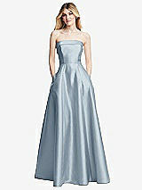 Alt View 3 Thumbnail - Mist Strapless Bias Cuff Bodice Satin Gown with Pockets