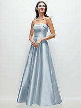 Front View Thumbnail - Mist Strapless Bias Cuff Bodice Satin Gown with Pockets