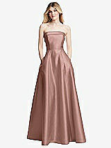 Alt View 3 Thumbnail - Neu Nude Strapless Bias Cuff Bodice Satin Gown with Pockets