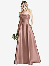 Alt View 6 Thumbnail - Neu Nude Strapless Bias Cuff Bodice Satin Gown with Pockets