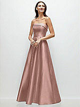 Front View Thumbnail - Neu Nude Strapless Bias Cuff Bodice Satin Gown with Pockets