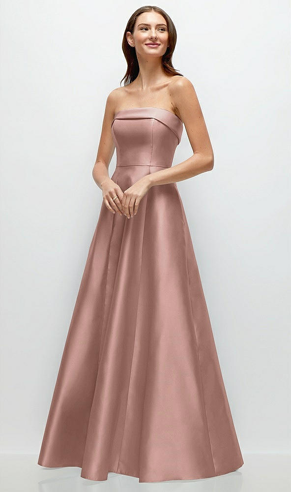 Front View - Neu Nude Strapless Bias Cuff Bodice Satin Gown with Pockets