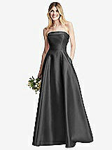 Alt View 6 Thumbnail - Pewter Strapless Bias Cuff Bodice Satin Gown with Pockets