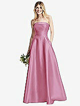 Alt View 6 Thumbnail - Powder Pink Strapless Bias Cuff Bodice Satin Gown with Pockets