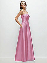 Rear View Thumbnail - Powder Pink Strapless Bias Cuff Bodice Satin Gown with Pockets