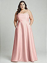 Alt View 1 Thumbnail - Rose - PANTONE Rose Quartz Strapless Bias Cuff Bodice Satin Gown with Pockets