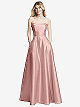 Alt View 3 Thumbnail - Rose - PANTONE Rose Quartz Strapless Bias Cuff Bodice Satin Gown with Pockets