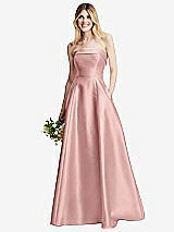 Alt View 6 Thumbnail - Rose - PANTONE Rose Quartz Strapless Bias Cuff Bodice Satin Gown with Pockets