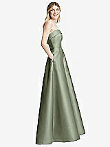 Alt View 5 Thumbnail - Sage Strapless Bias Cuff Bodice Satin Gown with Pockets