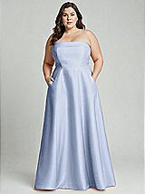 Alt View 1 Thumbnail - Sky Blue Strapless Bias Cuff Bodice Satin Gown with Pockets