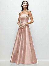 Front View Thumbnail - Toasted Sugar Strapless Bias Cuff Bodice Satin Gown with Pockets