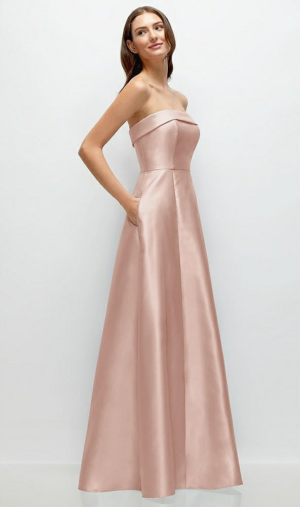 Back View - Toasted Sugar Strapless Bias Cuff Bodice Satin Gown with Pockets