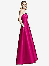 Alt View 5 Thumbnail - Think Pink Strapless Bias Cuff Bodice Satin Gown with Pockets