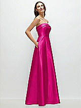 Rear View Thumbnail - Think Pink Strapless Bias Cuff Bodice Satin Gown with Pockets