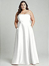 Alt View 1 Thumbnail - White Strapless Bias Cuff Bodice Satin Gown with Pockets