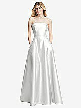 Alt View 3 Thumbnail - White Strapless Bias Cuff Bodice Satin Gown with Pockets