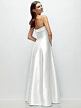 Side View Thumbnail - White Strapless Bias Cuff Bodice Satin Gown with Pockets