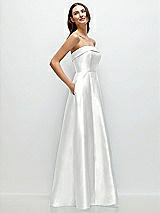 Rear View Thumbnail - White Strapless Bias Cuff Bodice Satin Gown with Pockets