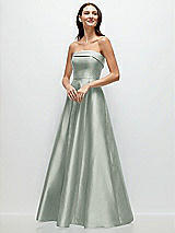 Front View Thumbnail - Willow Green Strapless Bias Cuff Bodice Satin Gown with Pockets