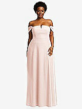 Alt View 2 Thumbnail - Blush Off-the-Shoulder Pleated Cap Sleeve A-line Maxi Dress