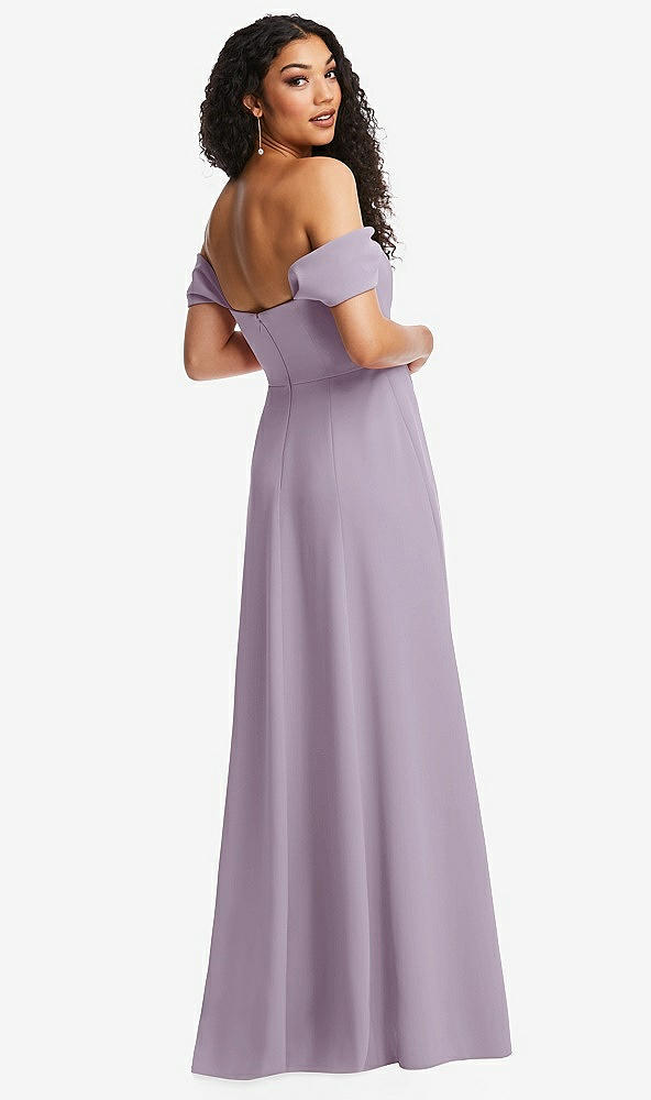 Back View - Lilac Haze Off-the-Shoulder Pleated Cap Sleeve A-line Maxi Dress