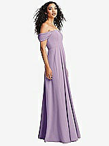 Side View Thumbnail - Pale Purple Off-the-Shoulder Pleated Cap Sleeve A-line Maxi Dress