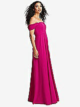 Side View Thumbnail - Think Pink Off-the-Shoulder Pleated Cap Sleeve A-line Maxi Dress